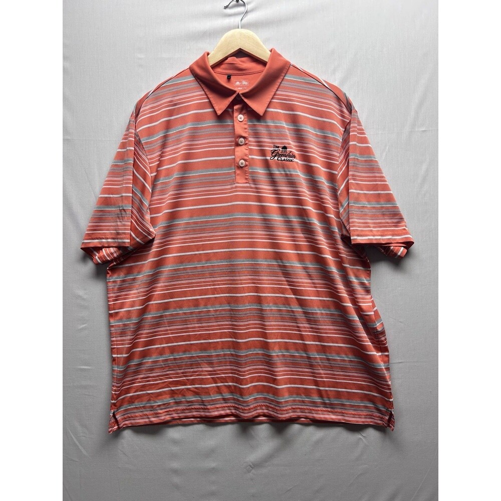 Adidas Men’s XL Climalite Greenbrier Classic Golf Polo Shirt Salmon Grey Stripe